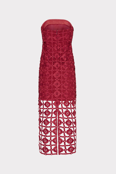 Red strapless dress on a white background